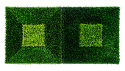  Two artificial grass squares with dense textures isolated on transparent background