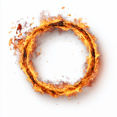 Fiery Ring of Flames on White Background