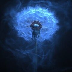 Ethereal Dandelion Seed Head in Dark Blue Smoke  high resolution   for isolate image