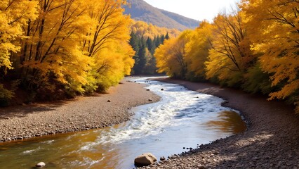 Autumn scenery in the mountains and gurgling water