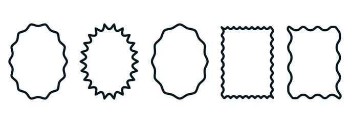 Rectangular hand drawn frame set. Wavy rope doodle. Curvy, trendy borders. Cute sketch isolated. Graphic decoration.