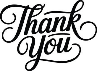 Elegant black script typography thank you message with swirls and flourishes