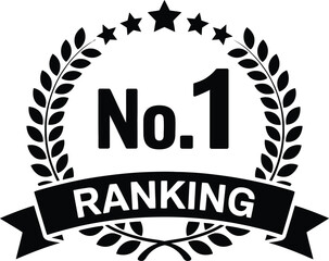 Black laurel wreath with number one ranking text on transparent background silhouette