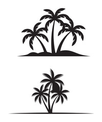Obraz premium Tropical Palm Tree Silhouette Vector, Black Island Logo Design.
