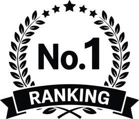 Black laurel wreath design with number one ranking text on transparent background silhouette
