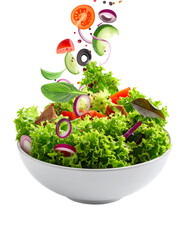 Fresh vegetable salad splash isolated on white background