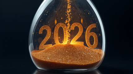 Hourglass with 2026 Numbers and Shiny Golden Sand for New Year Concept