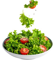 Fresh vegetable salad splash isolated on white background