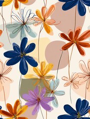 Seamless Pattern Colorful abstract floral pattern with daisies.