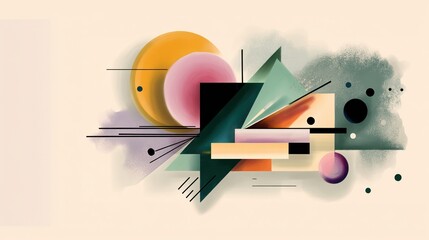 Geometric abstract illustration with colorful shapes and lines on pastel background