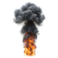 Realistic fire and smoke effect, flames blending into gray smoke, rising upward, dramatic atmosphere, semi-transparent PNG isolated design 