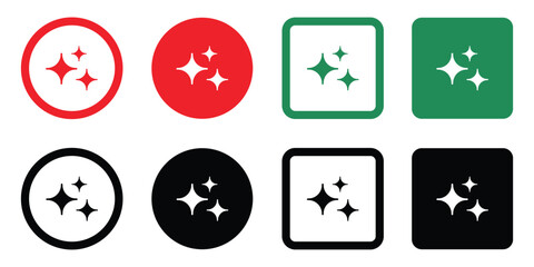 Set of vector Artificial intelligence icons in red, green, and black. Circle and square backgrounds. Minimal, modern design for app interface use. Isolated on white. 
