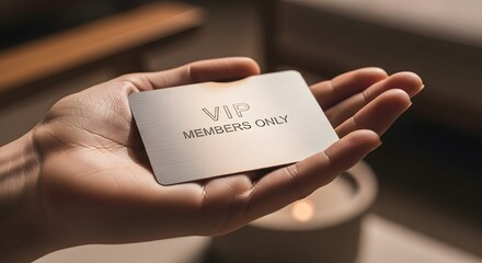 Open palm holding a silver vip members only card with soft lighting