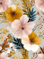 Seamless Pattern Colorful floral pattern with vibrant flowers.
