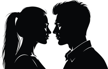 black silhouette of a young couple vector illustration