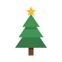 Fototapeta premium A minimalist vector illustration of a traditional green Christmas tree adorned with a bright yellow star, symbolizing festive holiday celebrations and winter cheer.