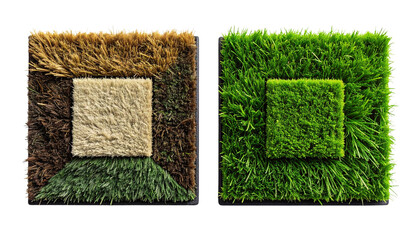  Pair of synthetic turf mat variations isolated on transparent background