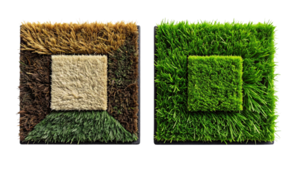  Pair of synthetic turf mat variations isolated on transparent background