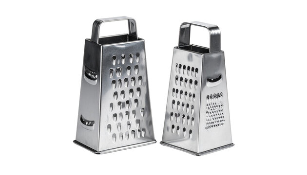 Pair of metal kitchen cheese graters collection isolated on transparent background