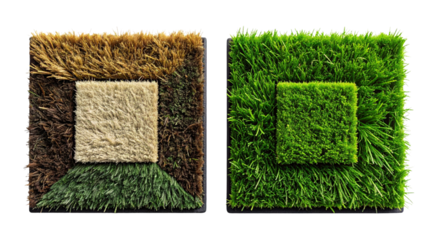  Pair of synthetic turf mat variations isolated on transparent background