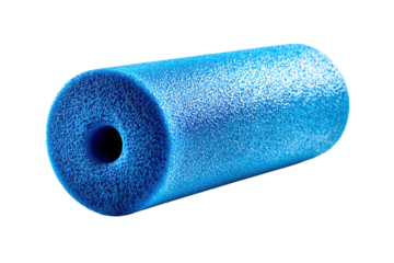 A blue foam roll is sitting on a white surface. The foam roll is blue and has a hole in the middle, png
