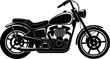 Fototapeta premium Detailed black motorcycle illustration with distinct features on transparent background silhouette