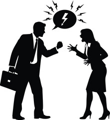 businessman and businesswoman fighting vector silhouette