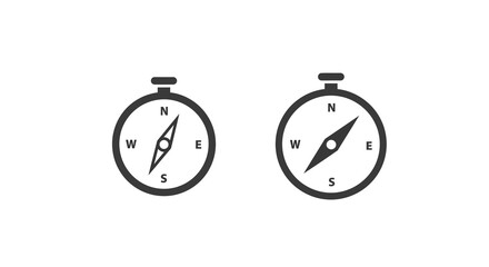 Minimalist compass icons depicting navigation and direction with north, south…