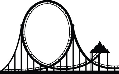 Black roller coaster graphic with a large loop on transparent background silhouette
