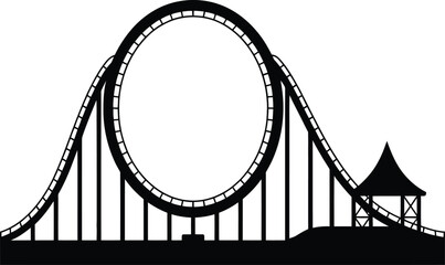 Black roller coaster with a large loop perfect for design on transparent background silhouette