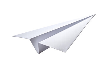 A white paper airplane is the main focus of the image. The airplane is folded in a way that it is in flight, with its wings spread out. Concept of freedom and adventure, png