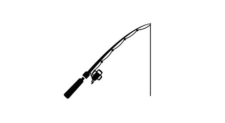 Simple black silhouette of a fishing rod on white background