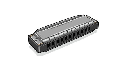 Realistic harmonica on white background: musical instrument art
