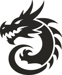 Detailed black dragon head design element ideal for various projects on transparent background silhouette