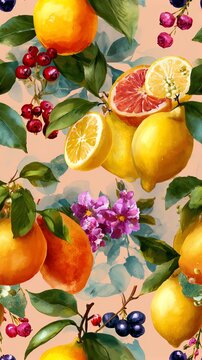 Seamless Pattern Vibrant fruit and flower pattern design