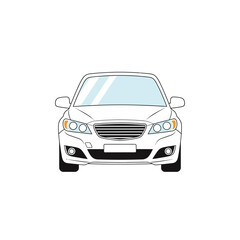 Fototapeta premium Sleek modern white sedan front view, ready for your next project, conveying transport and style