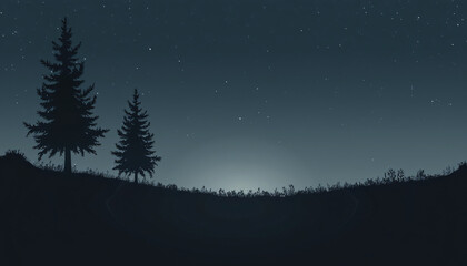 Pine Trees and Starry Sky Landscape