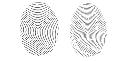 Unique Fingerprint Pattern on White Background for Forensic and Security Concepts,Collection of group fingerprints