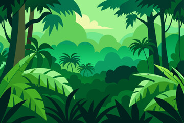 Fototapeta premium Lush green jungle scene with dense vegetation view