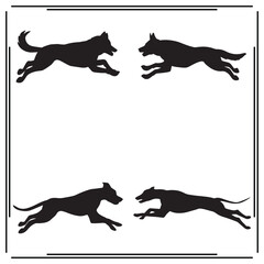 Running Dog Silhouettes Set - Sprinting Canines in Action, Black Icons for Pet, Animal, Sports, and Veterinary Design Projects