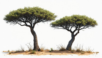Two Acacia Trees in Sandy Terrain