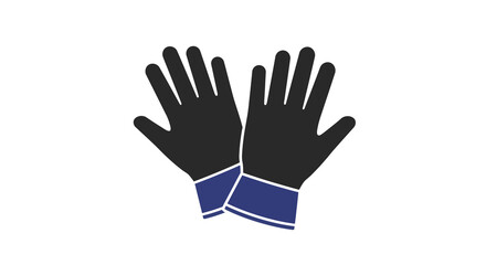 Fototapeta premium Flat design black work gloves with blue cuffs on white background