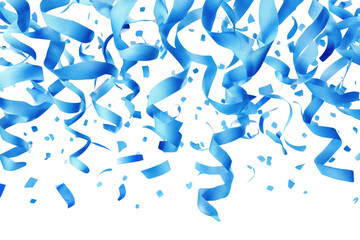 A large amount of blue streamers falling from the sky, creating a festive and celebratory atmosphere. The blue color of the streamers adds a sense of joy and excitement to the scene, png