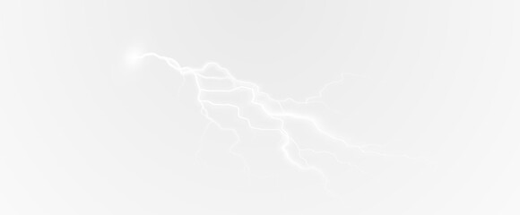 Realistic lightning flash effect, thunderstorm and lightning. Shining white lightning isolated on...