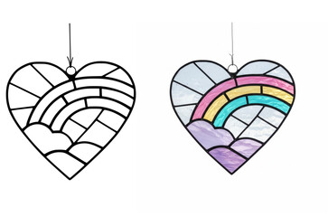 Stained Glass Heart with Rainbow | Pastel Window Hanging Suncatcher Decor