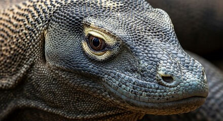 Obraz premium Close-up of a Komodo dragon's head showing its scales and eye.