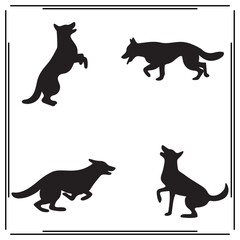 Dog Silhouettes Set - Playful, Running, and Standing Poses, Black Canine Icons for Pet, Animal, and Veterinary Design Projects