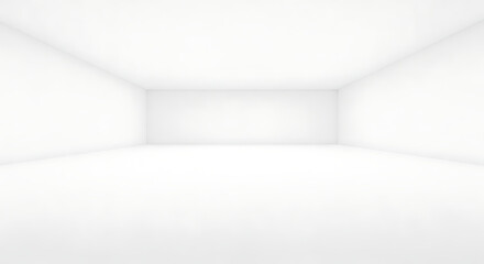 Expansive empty white room with bright even lighting, offering a minimalist interior background for product displays or architectural concepts