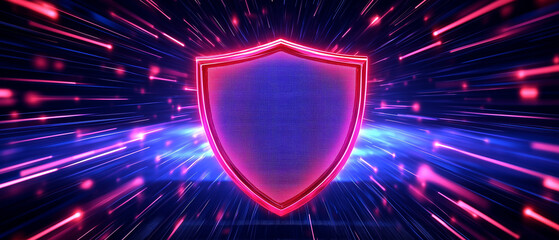 Blue shield on black background for web security concept