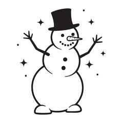 Happy Snowman with Top Hat and Sparkling Snow Vector Illustration